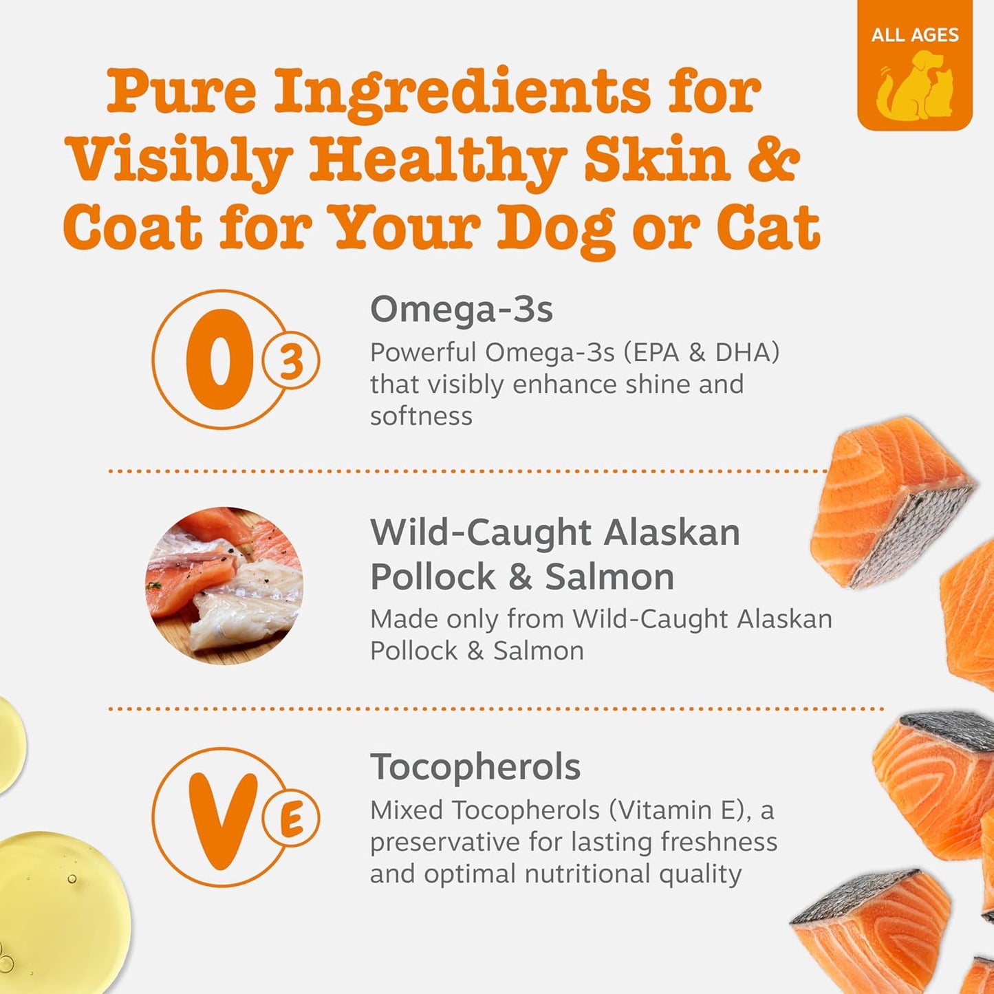 HOTZesty Paws Wild Alaskan Omega-3 Blend Pollock + Salmon Oil for Dogs and Cats- Skin and Coat Support, Omega 3 Supplement for Pets, 8.5oz