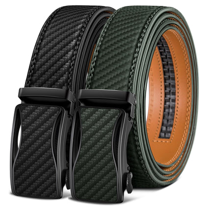 HOTKEMISANT Men's Ratchet Leather Belt 2Pack-Trimmable 1 3/8“-Gift Boxed | Smooth Sliding | Micro Adjustable Fit | Tailored Size | Holeless Understated Elegance