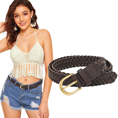 HOTWHIPPY Women Braided Belt Skinny Casual Soft Faux Leather Woven Belt for Jeans Pants