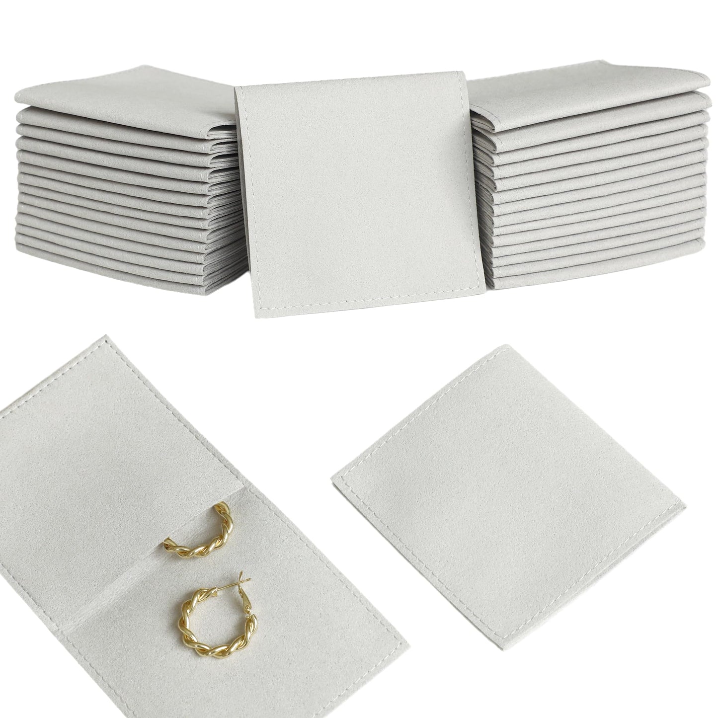 HOT40pcs Black Microfiber Jewelry Pouch 8 x 8cm Jewelry Packaging Bag Envelope Style Luxury Small Favor Bags Jewelry Gift Bags for Earrings Necklaces Bracelet Ring