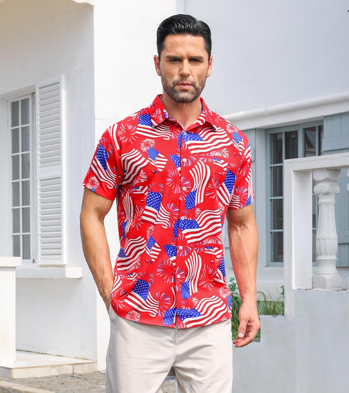 HOTFanient Mens Hawaiian Shirt Summer 3D Print Casual Short Sleeve Button Down Graphic Aloha Dress Shirts