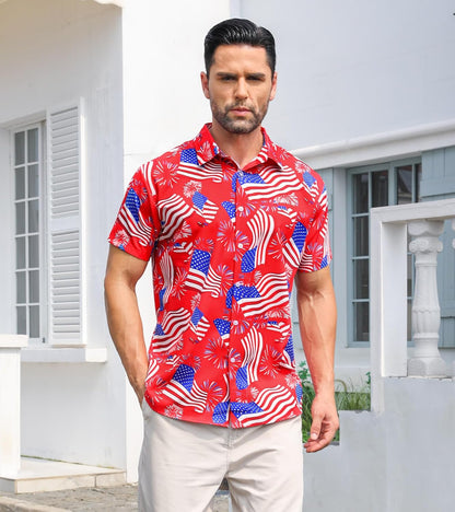HOTFanient Mens Hawaiian Shirt Summer 3D Print Casual Short Sleeve Button Down Graphic Aloha Dress Shirts