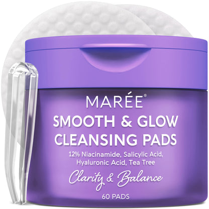 HOTMAREE Glycolic Acid Pads - Toner Pads for Face Cleansing - Exfoliating Pad with Tea Tree Oil, Salicylic Acid & Vitamins E, B3, B5 - Facial Polishes & Peels, Skin Pore Resurfacing & Radiance - 50 Count