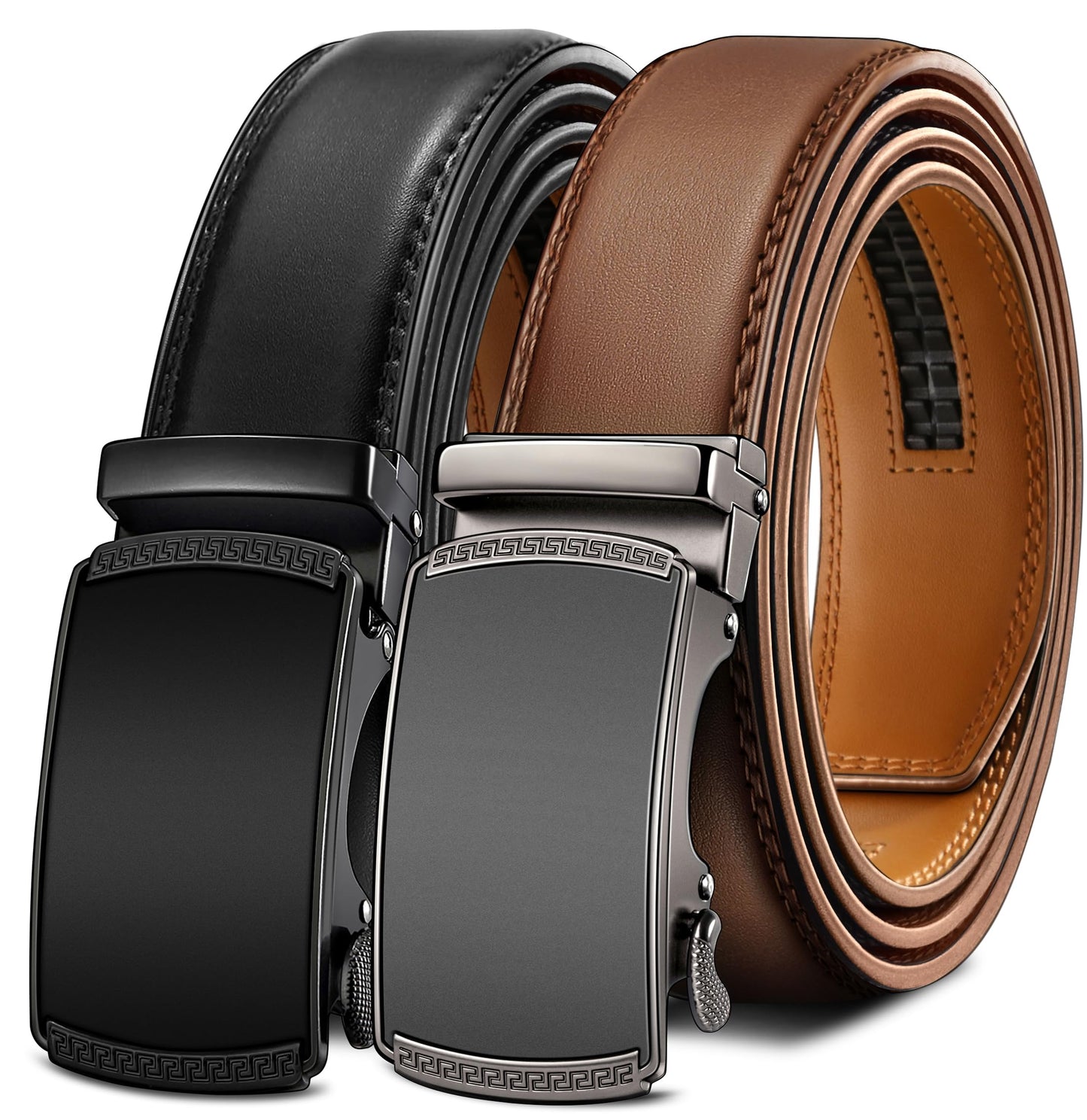 HOTBULLIANT Men Belts 2 Pack,Ratchet Sliding Belt Adjustable For Gift Mens Dress Casual 1 3/8",Cut for Fit