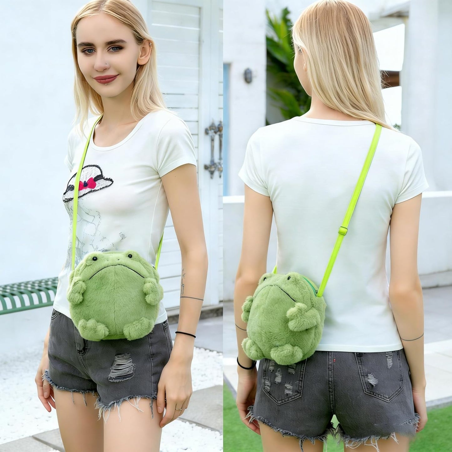 HOTKawaii Frog Purse for Women, Cute Lolita Stuffed Animal Bag Plush Novelty Purse, Soft Fluffy Frog Crossbody Bags