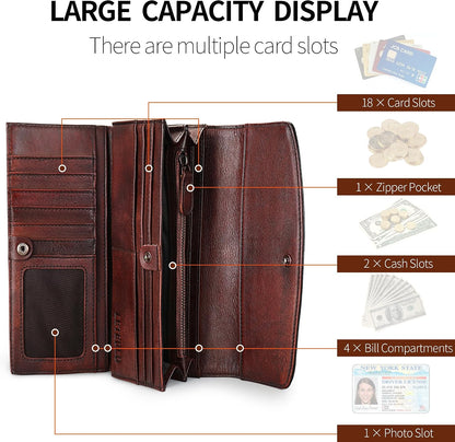 HOTWallets for Women Large Capacity Leather Clutch Wallet Card Organizer Women's Purse