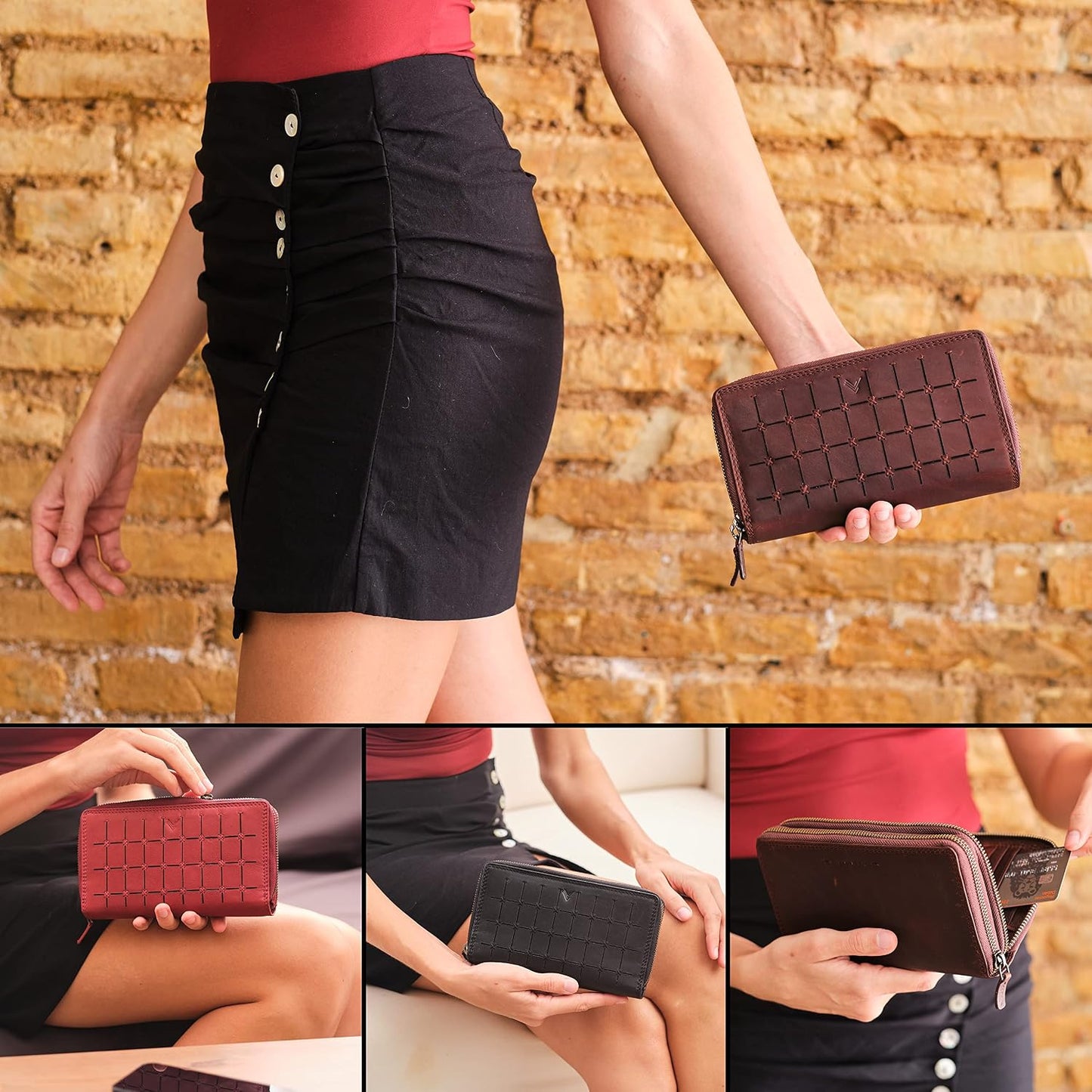 HOTLeather RFID Wallet Women – Modern RFID Womens Wallet- Big Multiple Compartments – Credit Card Holder – Handcrafted Genuine Leather -Carteras de Mujer Piel