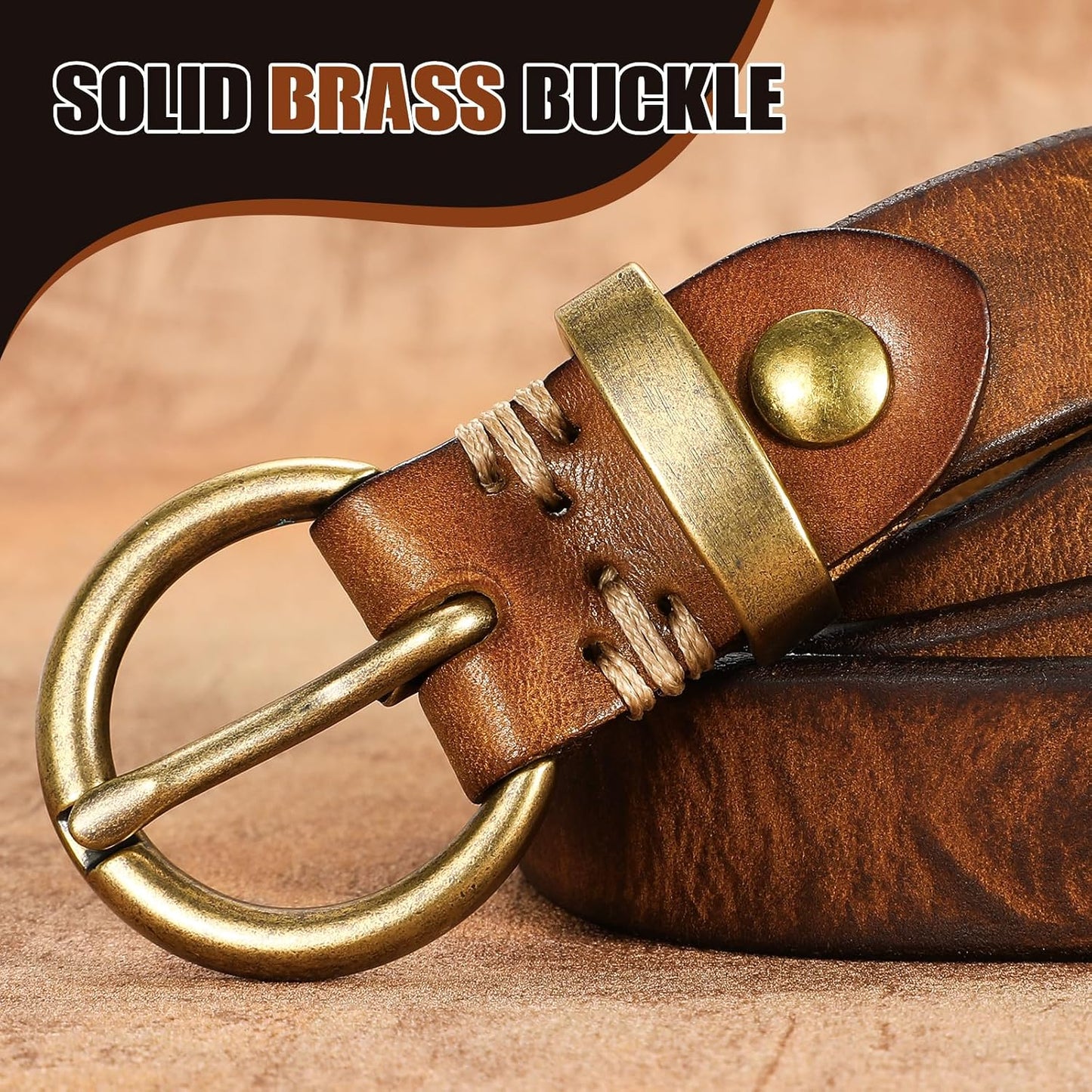 HOTSANSTHS Womens Genuine Leather Belts for Jeans Pants Trendy Vintage Thin Leather Belt Gold Buckle Ladies Skinny Waist Belt