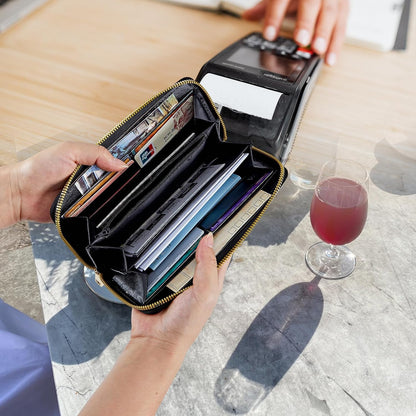 HOTWomen Wallets,Large Capacity Clutch Purse for Women Ladie Men Wallet Clearance Credit Card Holder PU Leather Handbag Clutch Purse-Vintage Bookshelf