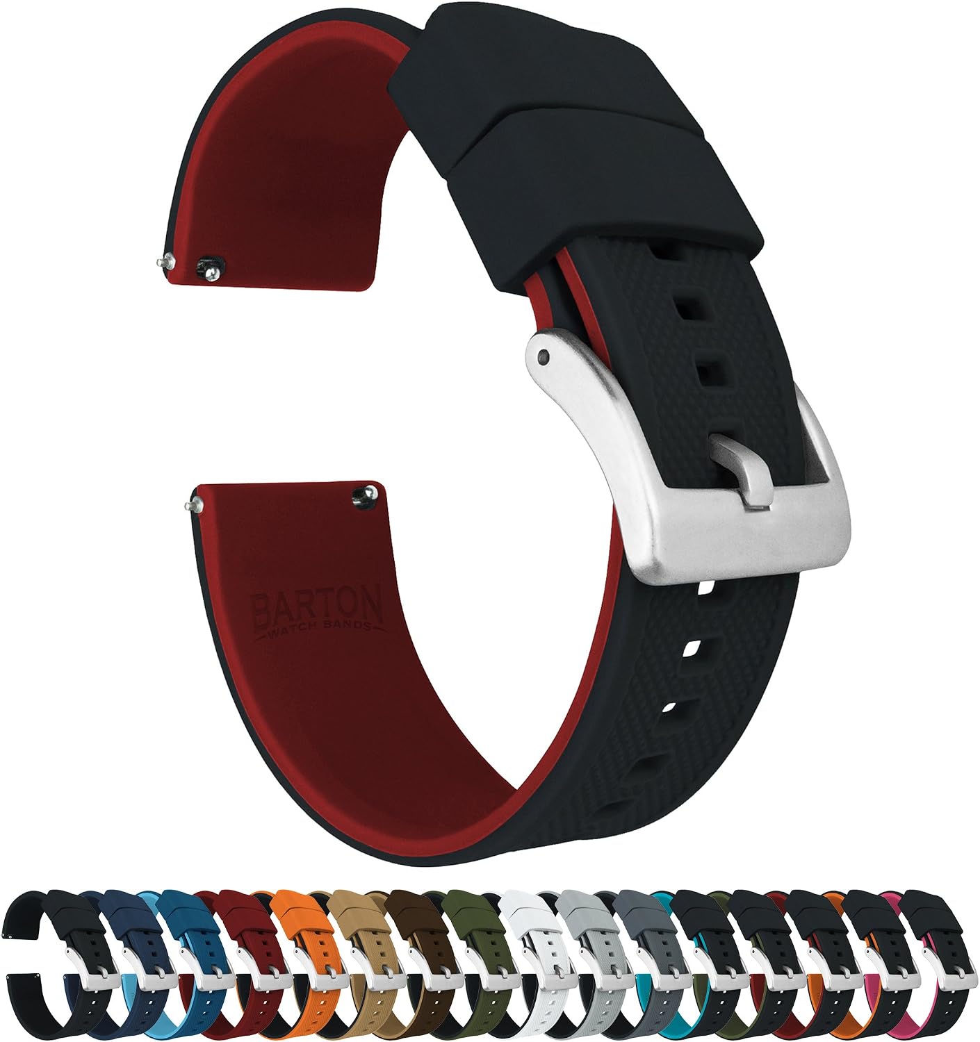 HOTBARTON Elite Silicone Watch Bands - Quick Release - Choose Strap Color & Buckle Color (Stainless Steel, Black PVD or Gunmetal Grey) - 18mm, 20mm, 22mm & 24mm Watch Straps