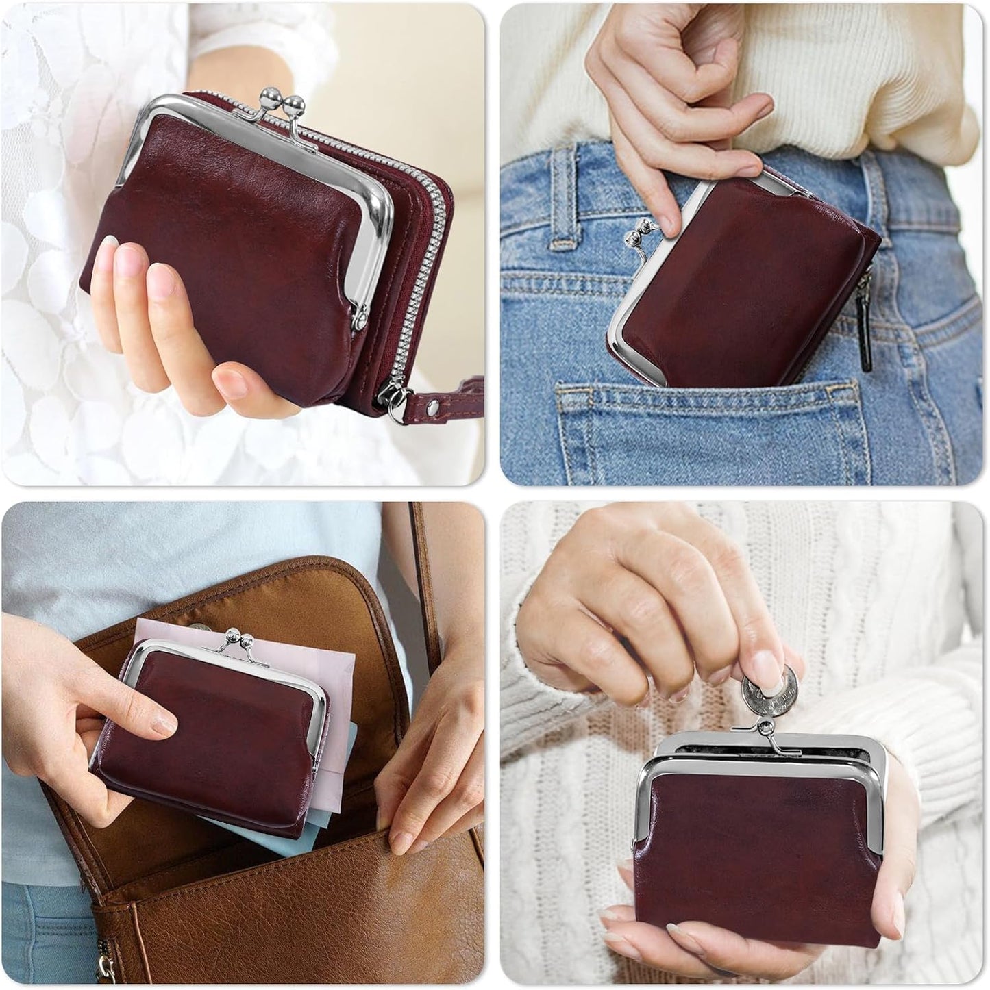HOTDetachable 2 in 1 Genuine Leather Wallet for Women Credit Card Holder with Zipper Coin Purse (Wine Red2)