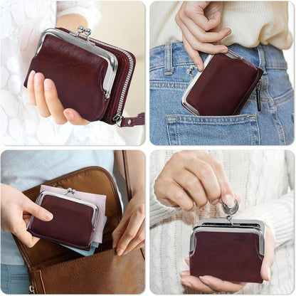 HOTDetachable 2 in 1 Genuine Leather Wallet for Women Credit Card Holder with Zipper Coin Purse (Wine Red2)