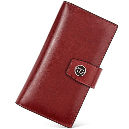 HOTBOSTANTEN Womens Leather Wallet RFID Large Capacity Credit Card Holder | 4 ID Windows, 16 Card Slots, Zipper Coin Pocket, Clutch Wallet, Long Bifold, Ladies Gifts, Brown
