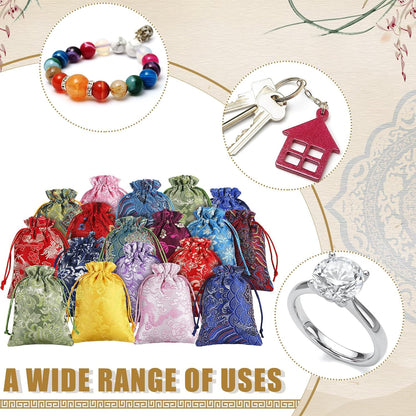 HOTSilTriangle 60 Pcs Chinese Silk Jewelry Pouch Bag Drawstring Coin Purse Embroidered Small Purse Organizer Gift Pouch Colors Value Set