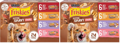 HOTPurina Friskies Extra Gravy Wet Cat Food Chunky 24ct Variety Pack (With Chicken, Turkey, Salmon, Beef) - (Pack of 24) 5.5 oz. Cans