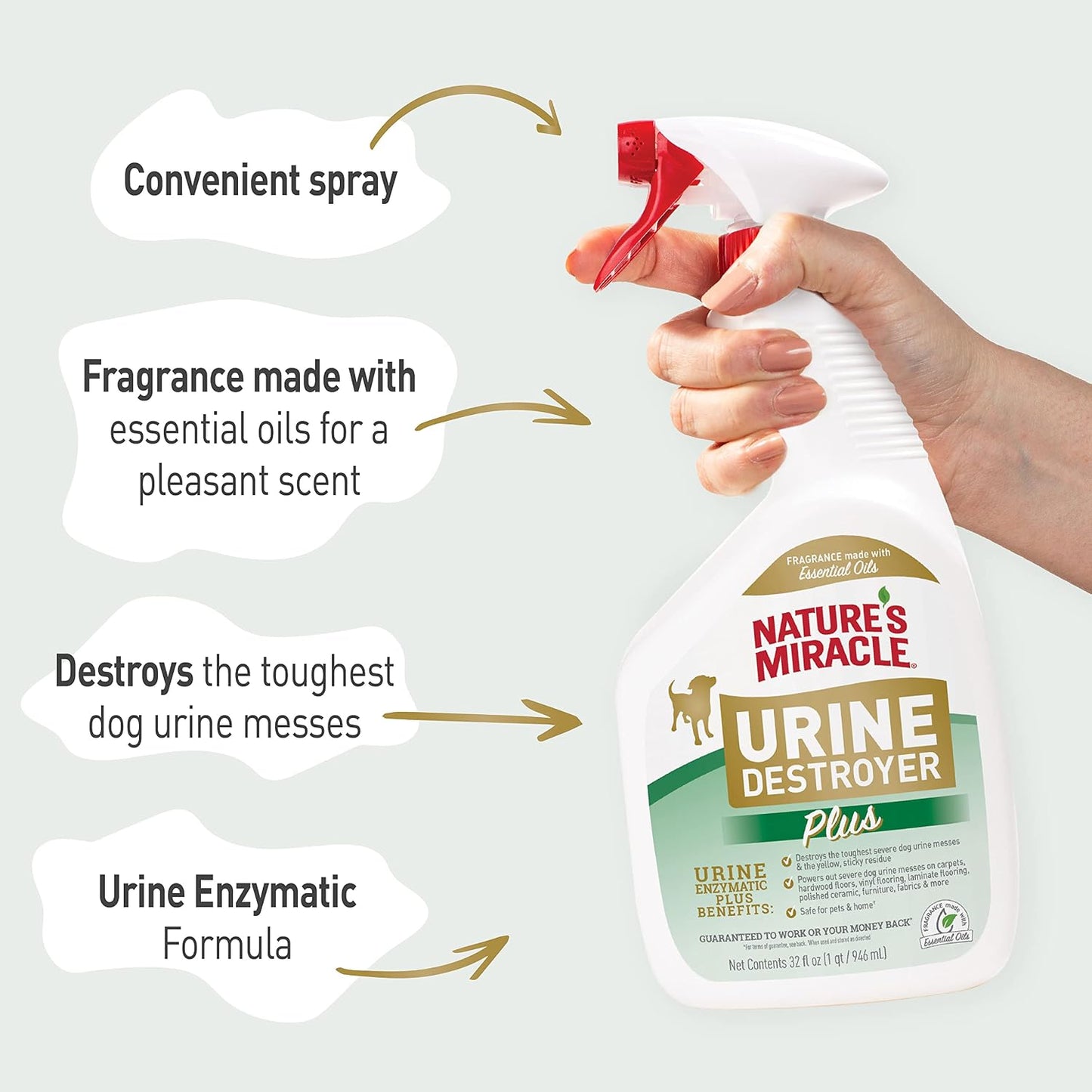 HOTNature's Miracle Urine Destroyer Plus for Dogs, Enzymatic Formula for Severe Dog Urine Stains, 32 oz