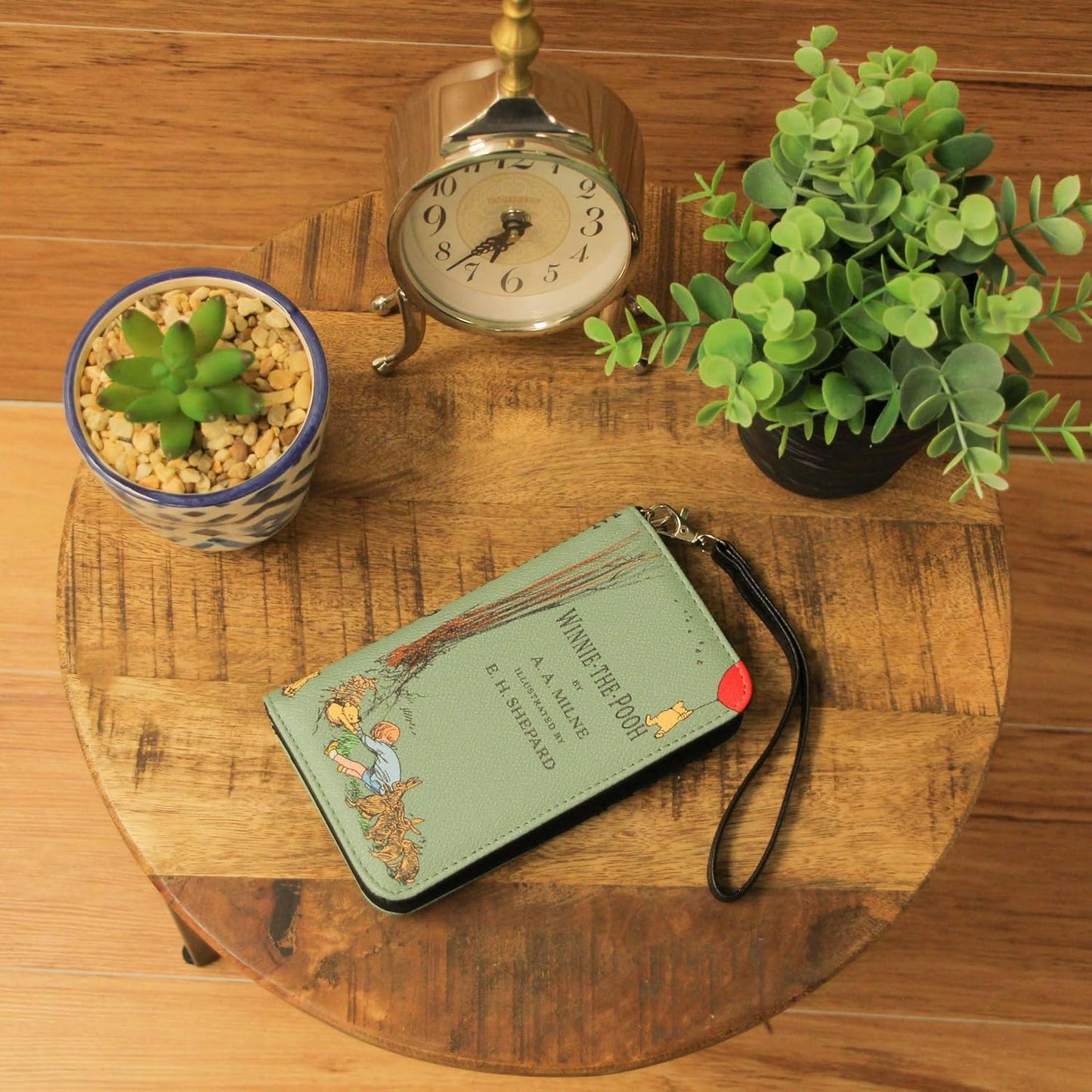 HOTWinnie the Pooh Bifold Wallet Wristlet, 7 Inch Sage Green Book Design | Snap Clamshell Closure, Zipper Coin Pouch, Windowed ID Slot, 4 Card Slots, Bill Pockets, Wrist Strap