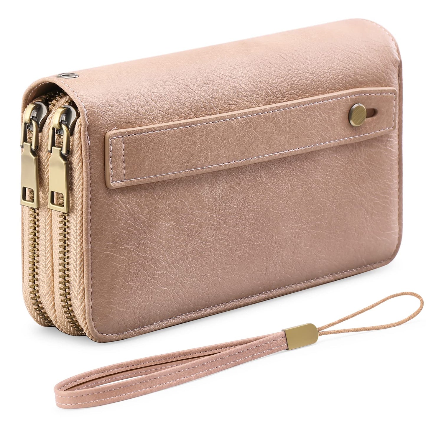 HOTGAEKEAO Wallet for Women Clutch RFID Blocking Wristlet Leather Purse Large Capacity Credit Card Holder with Grip Hand Strap