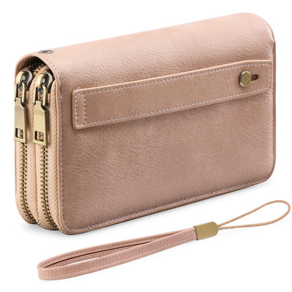 HOTGAEKEAO Wallet for Women Clutch RFID Blocking Wristlet Leather Purse Large Capacity Credit Card Holder with Grip Hand Strap
