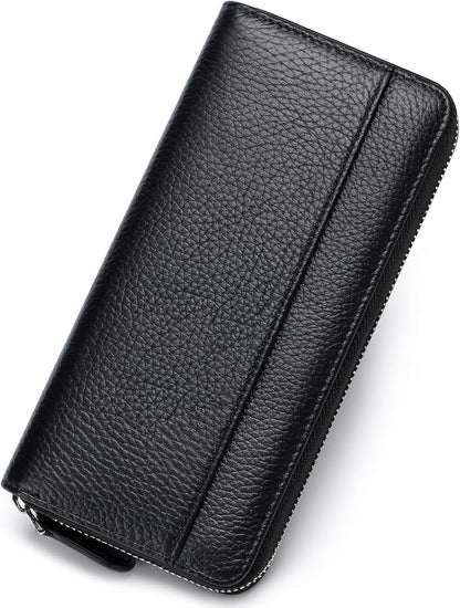 HOTWallets for Women RFID Blocking Real Leather Extra Long Large Capacity Zipper Clutch Wallet with 18 Card Slots, Black