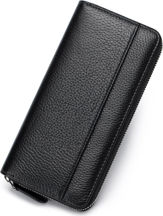 HOTWallets for Women RFID Blocking Real Leather Extra Long Large Capacity Zipper Clutch Wallet with 18 Card Slots, Black