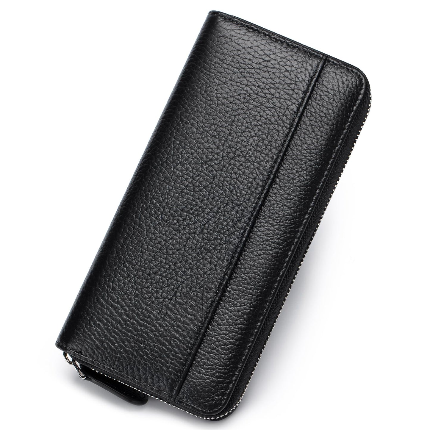 HOTWallets for Women RFID Blocking Real Leather Extra Long Large Capacity Zipper Clutch Wallet with 18 Card Slots, Black