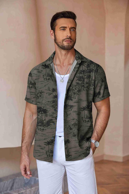 HOTCOOFANDY Men's Linen Shirts Short Sleeve Casual Shirts Button Down Shirt for Men Beach Summer Wedding Shirt