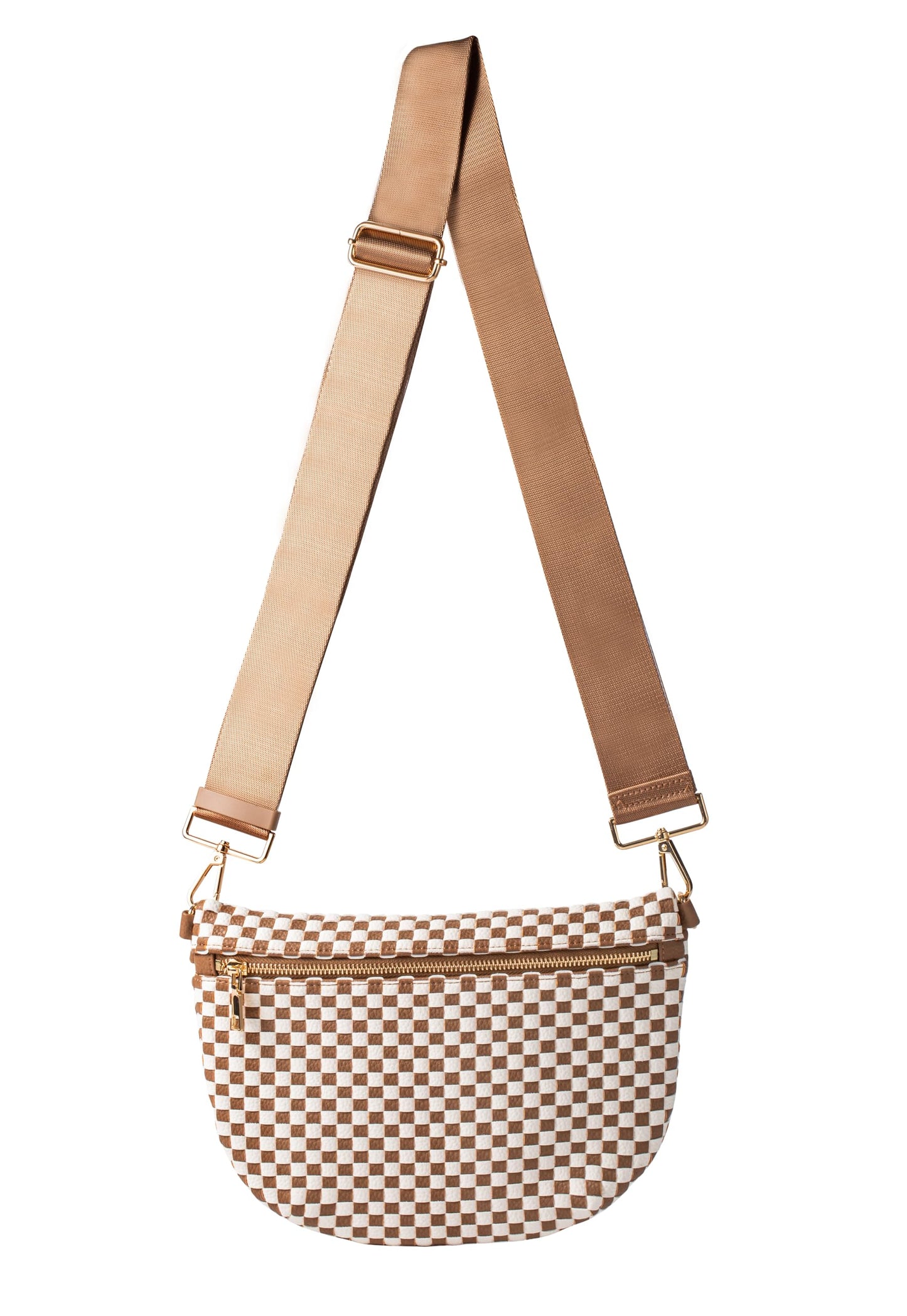 HOTWoven Crossbody Bag for Women, Checkered PU Bum Bag Sling Purse with Adjustable Strap for Travel, Festivals