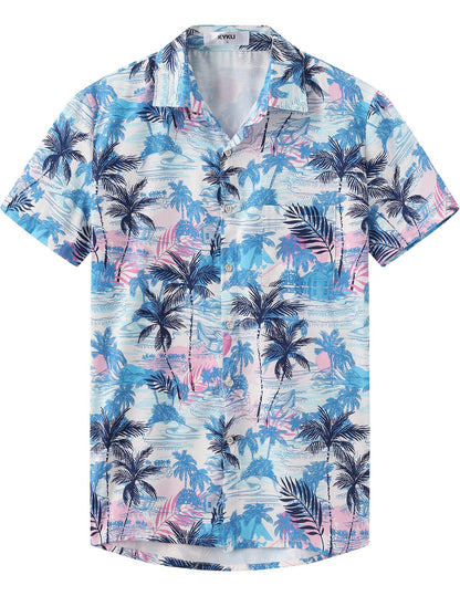 HOTKYKU Hawaiian Shirt for Men: Beach Vacation Summer Short Sleeve Button Down Mens Shirts Casual Stylish