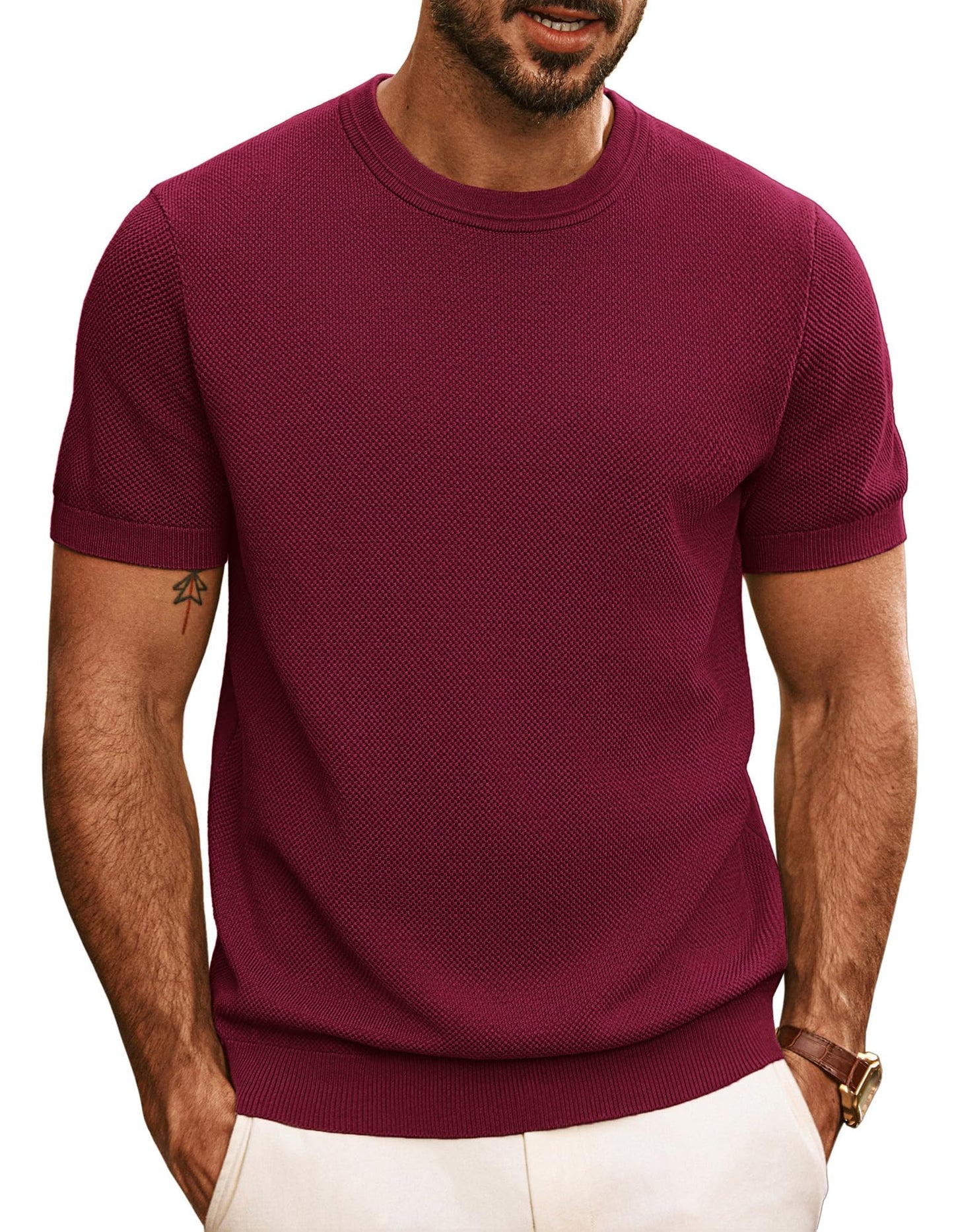 HOTPJ PAUL JONES Mens T Shirts Casual Knit Short Sleeve Tee | Crewneck, Textured Stretch T-Shirts, Lightweight, Comfortable, Breathable, Summer Clothing, Fashion, Classic, Vacation