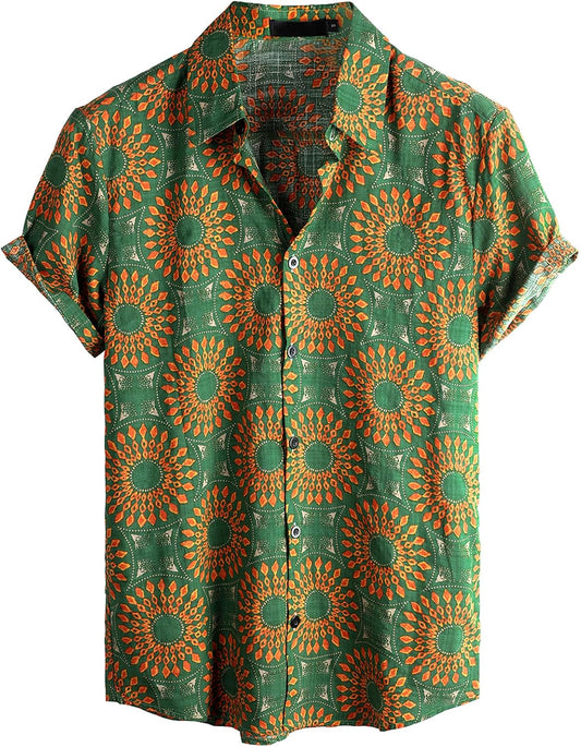 HOTVATPAVE Mens Casual Hawaiian Shirt Short Sleeve Button Down Beach Shirts | Casual, Floral, Print, Vintage, Boho, Hippie, Lightweight, Breathable, Summer, Tropical, Vacation, Festival, Rave, Resort