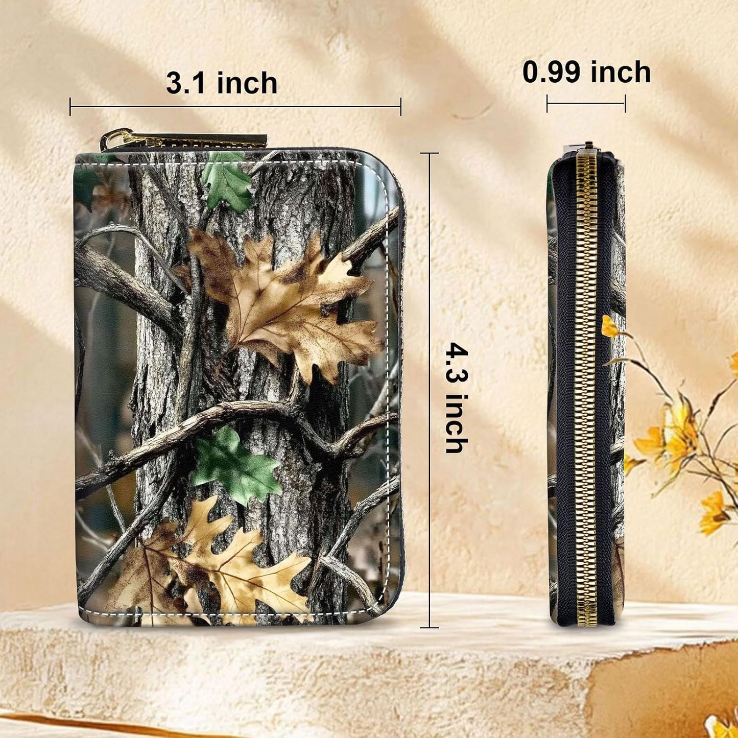HOTWomens Card Wallet with Zipper, RFID Blocking Small Credit Card Holder Case, PU Leather Accordion Card Wallet for Women, Compact Travel ID & Cash Organizer, Camouflage With Oak