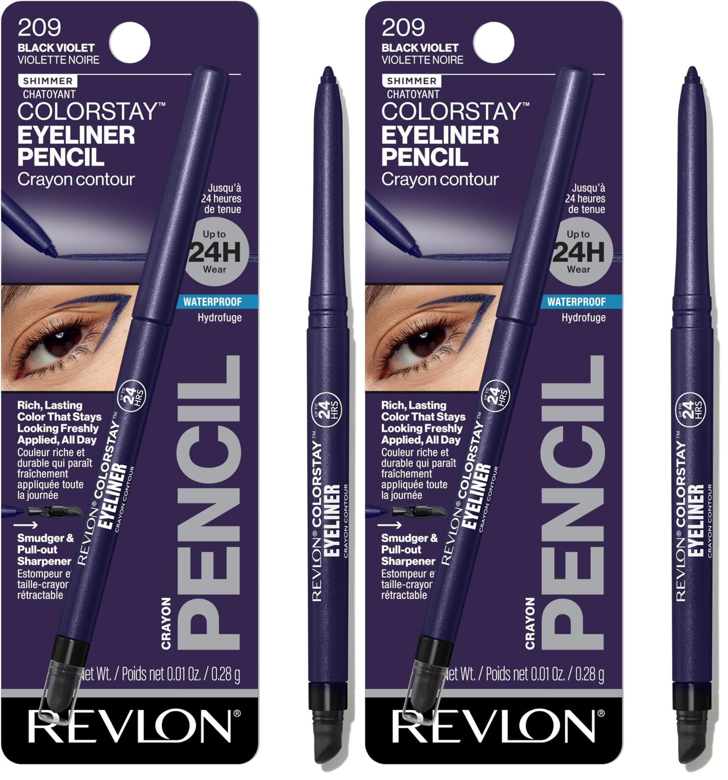 HOTRevlon ColorStay Pencil Waterproof Eyeliner, Smudge-Proof, Eye Makeup with Built-In Sharpener, Long-Lasting, Matte Finish, 201 Black, 2 pack