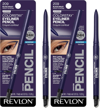 HOTRevlon ColorStay Pencil Waterproof Eyeliner, Smudge-Proof, Eye Makeup with Built-In Sharpener, Long-Lasting, Matte Finish, 201 Black, 2 pack