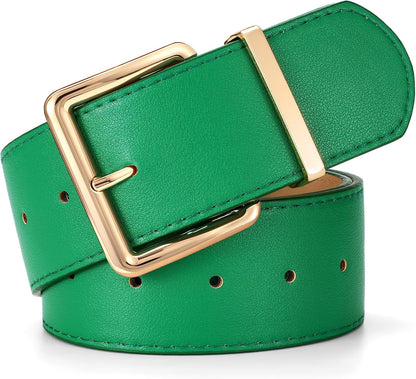 HOTWERFORU Women Wide Belt for Dresses Thick Leather Belt with Big Gold Buckle Fahion Women Chunky Belt