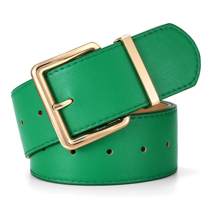 HOTWERFORU Women Wide Belt for Dresses Thick Leather Belt with Big Gold Buckle Fahion Women Chunky Belt