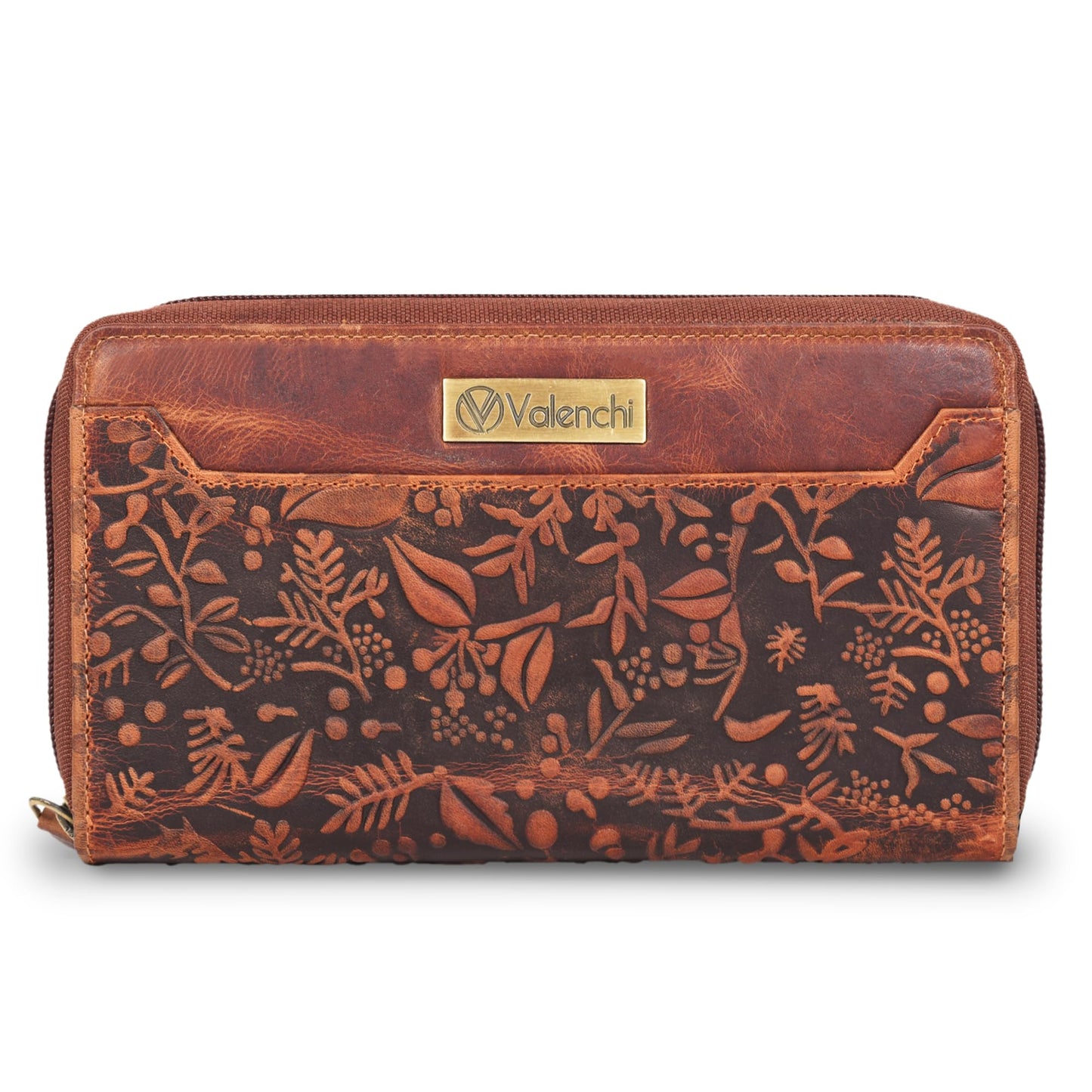 HOTVALENCHI Women's Leather Wallet - RFID Blocking Wallet - Ladies Clutch Hand Purse With Card Holder Slots (Cognac Vintage LW03)