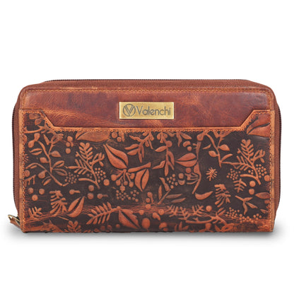 HOTVALENCHI Women's Leather Wallet - RFID Blocking Wallet - Ladies Clutch Hand Purse With Card Holder Slots (Cognac Vintage LW03)