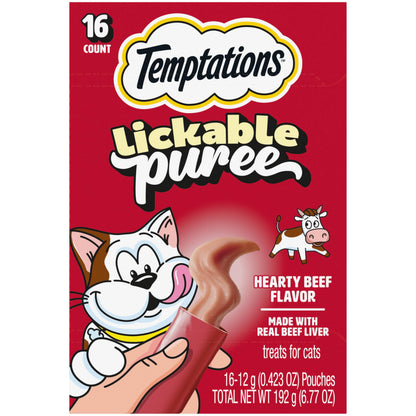 HOTTemptations Creamy Puree Cat Treats, Beef, Chicken, Salmon & Tuna, 48 Count | Beef, Salmon, Chicken & Tuna, under 15 cal/tube, no added sugar or fillers, senior-friendly, meal topper or hand-feed