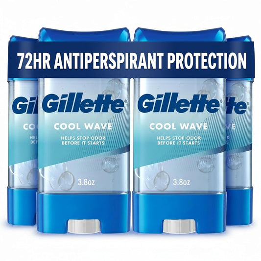 HOTGillette Antiperspirant and Deodorant for Men, 72hr Clinical Strength Sweat & Odor Protection, Long Lasting Freshness, Anti-White Mark Technology, Clear Gel, Cool Wave Scent, 3.8 oz (Pack of 4)