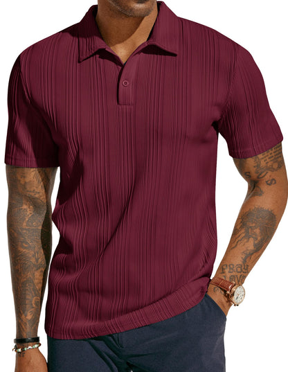 HOTPJ PAUL JONES Mens Polo Shirts Textured Knit Polo Stretchy Regular Fit Collared Golf Shirts