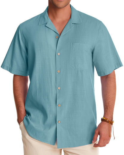 HOTAlimens & Gentle Mens Linen Shirts Cotton Hawaiian Shirts Short Sleeve Button Down Shirts Casual Summer Beach Tops
