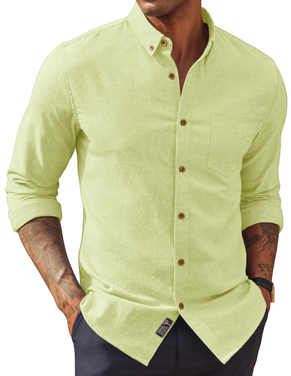 HOTPJ PAUL JONES Mens Classic Fit Linen Shirts Long Sleeve Button Down Business Casual Shirts