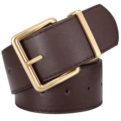 HOTXZQTIVE Women Wide Chunky Belt for Dresses Fashion Thick Suede Belt with Gold Buckle