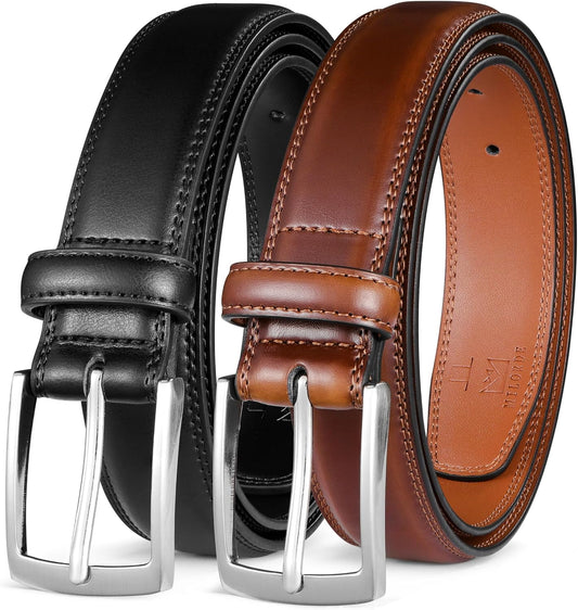 HOTMILORDE Men's Leather Dress Belt 2Pack, Handmade, Genuine Leather, Fashion & Classic Designs for Work Business and Casual