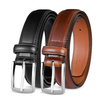 HOTMILORDE Men's Leather Dress Belt 2Pack, Handmade, Genuine Leather, Fashion & Classic Designs for Work Business and Casual