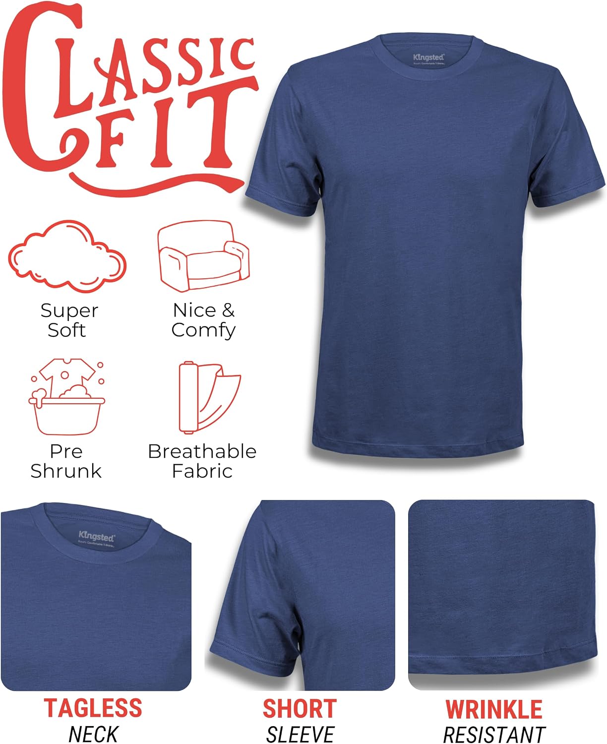 HOTKingsted T-Shirts for Men Pack - Royally Comfortable - Super Soft Premium Fabric - Well-Crafted Classic Tee