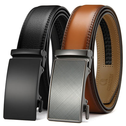 HOTCHAOREN Leather Ratchet Belt Men 2 Pack - Customizable Fit, Effortless Style (35mm)