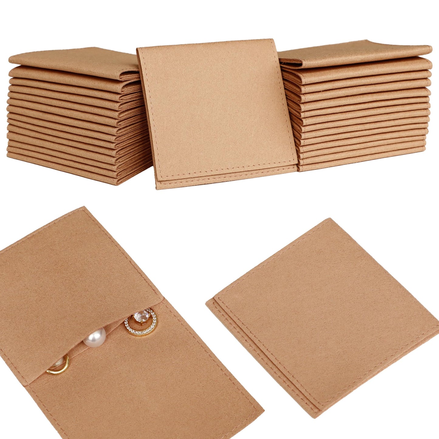 HOT40pcs Black Microfiber Jewelry Pouch 8 x 8cm Jewelry Packaging Bag Envelope Style Luxury Small Favor Bags Jewelry Gift Bags for Earrings Necklaces Bracelet Ring