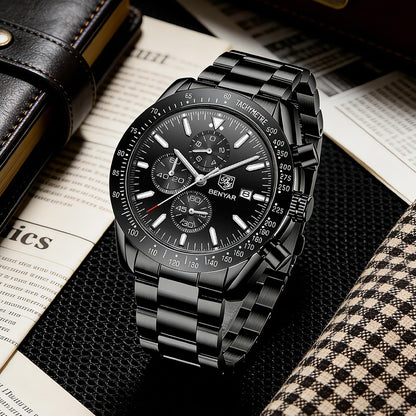 HOTBENYAR Watch for Men Analog Quartz Chronograph Waterproof Luminous Designer Mens Wrist Watches Business Work Sport Casual Dress Watch with Silicone Strap Elegant Gifts for Men